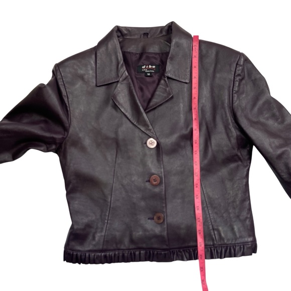 Vintage Leather Jacket Diba Ruffle Fitted Dark Plum M - Picture 15 of 16